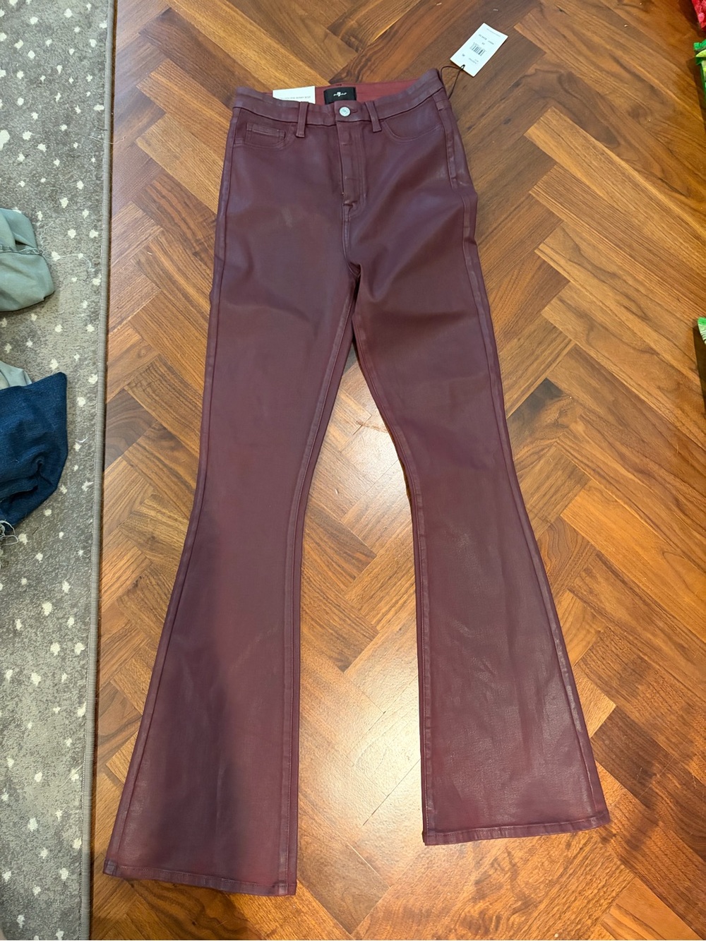 7 For All Mankind Burgundy Faux-Leather Flare Jeans